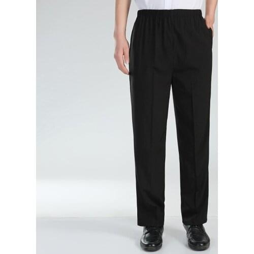 2021 New Casual Summer Lightweight Pants Men Mid Waist Straight Long Trouser Solid Color Elastic Waist Business Men Black Pants