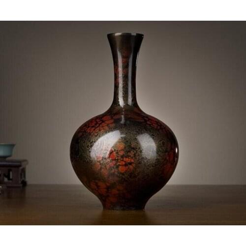 8.2 inches Japan Takaoka Art Deco Pure Brass Vase Bottle Bronze Pot Home Furnishings gift