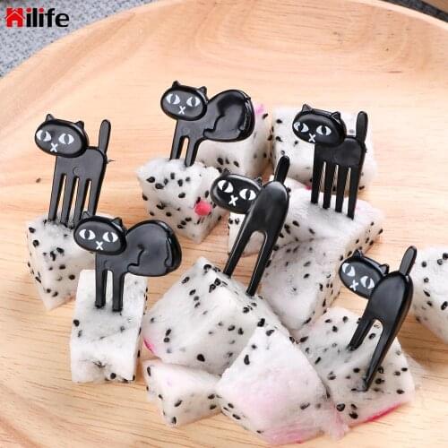 Black Cat Fruit Fork Mini Cartoon Snack Cake Dessert Food Fork 6/12/18pcs/pack Bento Lunches Toothpick Party Decor Tableware