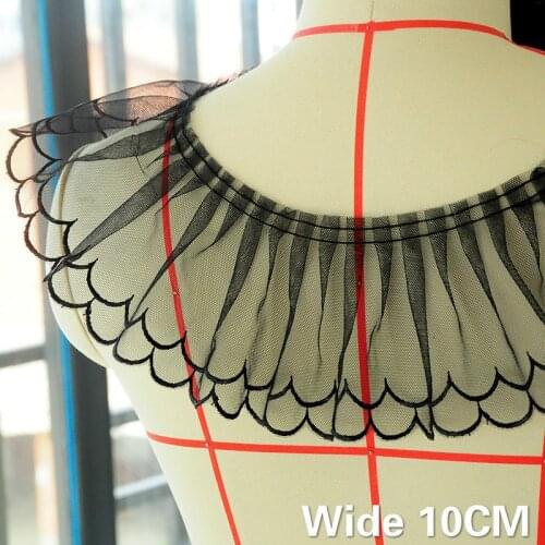 10CM Wide Orange Black Double Layers Soft Mesh Pleated Lace Fabic Fringe Ribbon Ruffle Trim Dress Guipure Collar Trim DIY Sewing