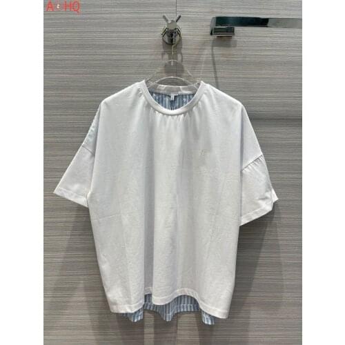 2021 High-End Luxury Brand New Design Spring Summer Letter Fashion Contrast Stitching Stripes Loose Womens T-shirt 33156