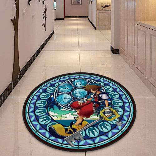 Anime Kingdom Hearts Glass Circle Rug Doormat Floor Mat Carpet Round Home Carpet Hotel Living Room Floor Mats Anti Slip Fan