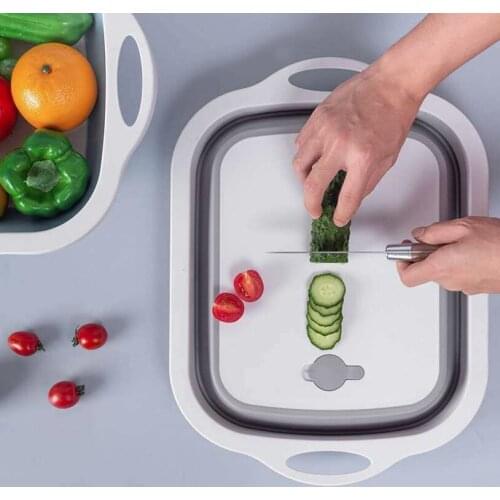 Kitchen Collapsible Washing Basket Strainer Foldable Colander Set Chopping Cutting Board Vegetable Fruit Dish Drainer Rack