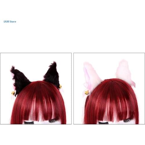 Lolita Plush Hair Clip Cat Ears Headwear Furry Cute Headpiece with Bell Bows Anime Fancy Dress Cosplay Accessories