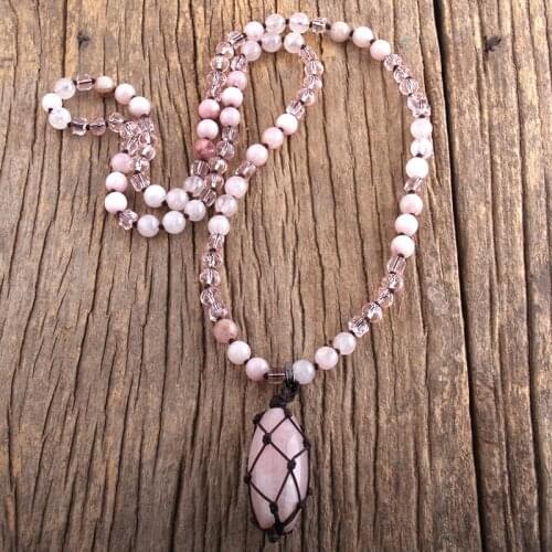 MD Fashion Bohemian Jewelry Natural Stones Knotted With Semi Precious Weaving Net Stone Pendant Necklaces For Women Boho GIFT