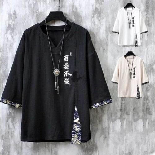 Men Retro Chinese Style Tops Shirts Cotton Linen Casual Streetwear Short Sleeve Vintage T-shirt Zen Tea Kung Fu Tai Chi Blouse