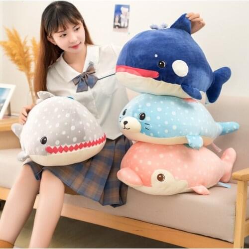 60cm Stuffed Plush Sea Animal Whale Dolphin Seal Pillow Toys Shark Doll Christmas Gift for Girls