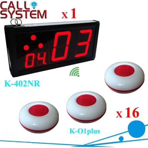 1 wall display receiver with 16 ring bell Waiter Buzzer Call Pager Press Button Wireless Calling System