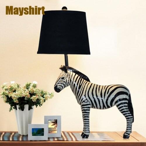 American Zebra Table Lamp Art Deco Living Room Table Light Home Deco Bedroom Bedside Lamp Cartoon Children Room Light Fixtures