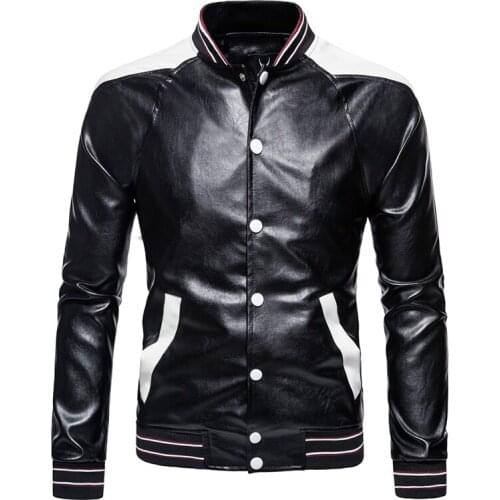 New Mens Vintage Motorcycle Jacket Baseball Collar Fashion Biker Leather Jacket Men Patchwork PU Overcoat Jaqueta De Couro