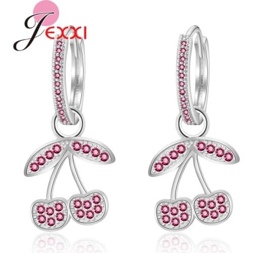 New Korean Japan Sweet Shiny Small Crystal Cherry Dangle Earrings for Women Girl Plant Earrings Bijoux Gift Party Jewelry