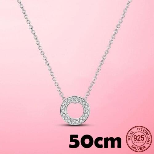 Classic Necklace 925 Sterling Silver CZ Circle Round Sparkling Pave Necklace for Women Engagement Birthday Party Female Gift