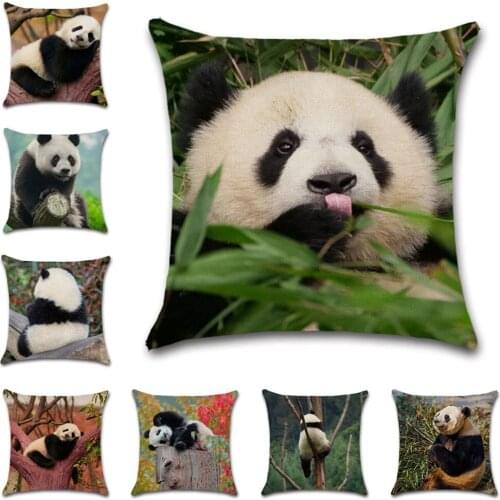 Panda Cute Animal Back view Beige cotton linen Cushion cover Pillowcase decoration for home sofa chair kids girl bedroom gift