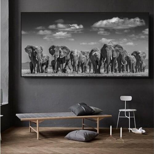 Wild Animals Posters and Prints Wall Art Canvas Painting African Elephant Herd Pictures Cuadros for Living Room Decor Frameless
