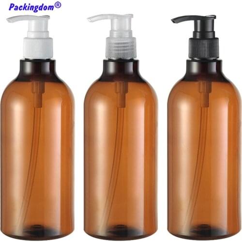 10pcs Plastic Bottle Empty Shampoo Dispenser Brown Cosmetic Packaging Container Hand Washing Pump Bottles Shower GEL Tube 500ml