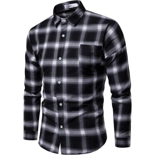 Classic Plaid Printing Mens Shirts Business Long Sleeve Single Breasted For Men Clothing Male Casual Lapels Shirt Blouses Tops