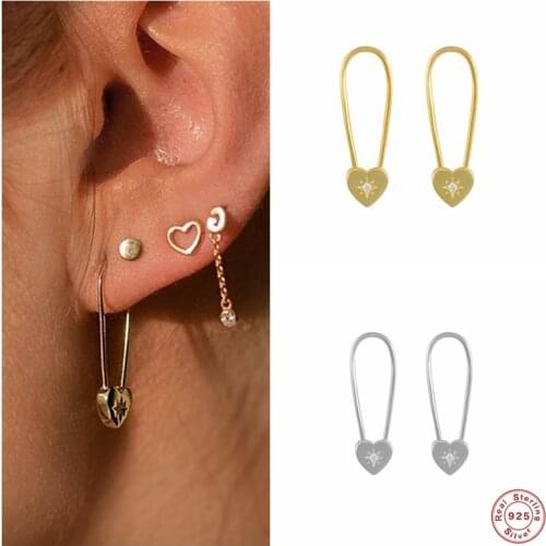 Aide 925 Sterling Silver Cute Unique Design Heart Lock Safety Pin Shape Hoop Earrings Jewels For Women Valentines gift for her