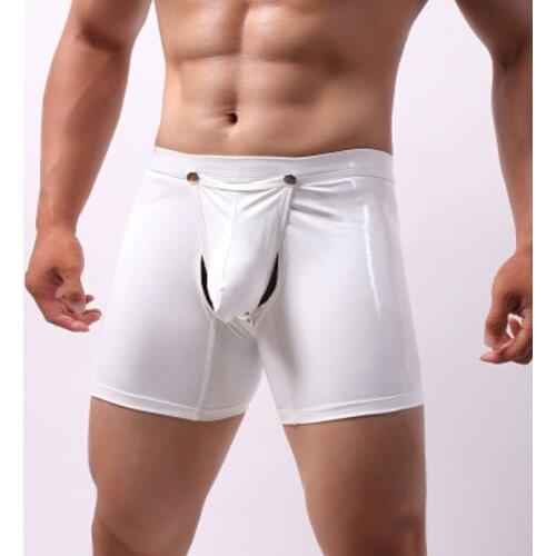 Front Rear Opening U Convex Bag Gay Shorts Faux Leather Hollow Out Breathable AirbagCover Separation Sex Appeal Sexy Casual Wear