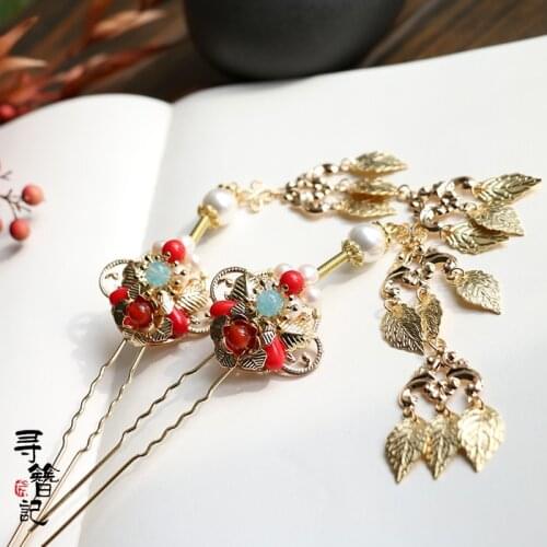 Vintage pearl handmade gold hairpin hair sticks Hair accessories Headwear up do hair for kimono hanfu COSPLAY