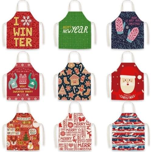 High Quality Christmas Anti-greasy Kitchen Aprons for Cooking Adult Bibs Sleeveless Cotton Linen Aprons P3
