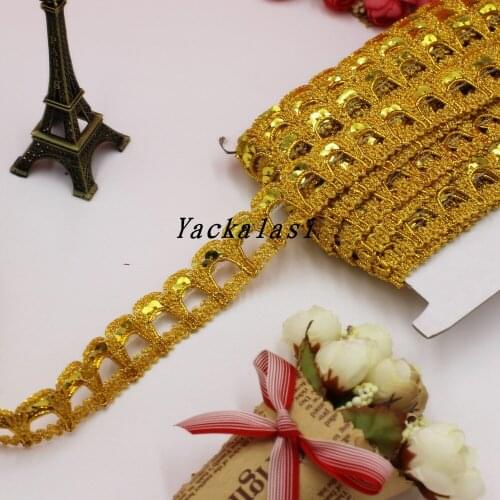 YACKALASI 13 Yds/Lot Golden Braid Ribbon Lace Sequined Band Cosplay Lace Appliqued Sewing Garment Trims 2Cm Wide