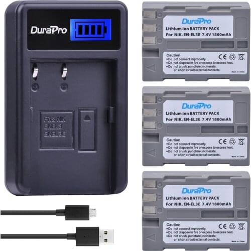 3pcs EN-EL3E EN EL3e Replacement Camera Battery + LCD USB Charger For Nikon D70 D70S D80 D90 D100 D200 D300 D300S D700 Camera