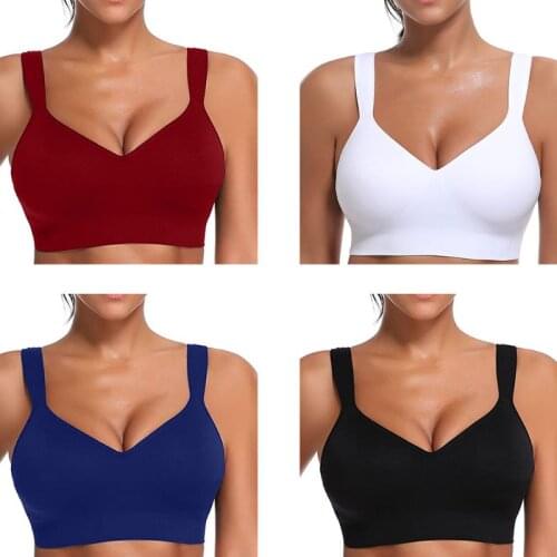 Women Seamless Wire Free Lift Bra Solid Color Sexy V-Neck Underwear Brassiere F3MD