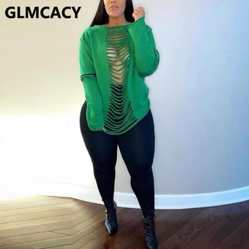 Women Long Sleeve Scoop Neck Ripped Sweatshirt Tops