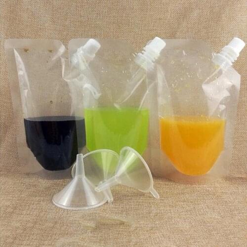10PCS Disposable Drink Container Set Transparent Beverage Juice Drink Pouches Cold Drinks Cup With Nozzle Stand Up Storage Bags