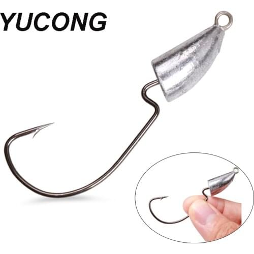 YUCONG 3/5pcs Jigging Fishing Hooks 5g-6.5g-9.5g-14g Bullet Head Fishhooks Offset Worm Hook For Soft Bait Fishing Tackle Barbed