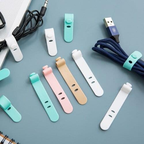 4pcs Silicone Cable Tie Organiser Desktop Phone Charger Headphone Cord Winder Holder Clip Self-Locking Buckle Wiring Accessories