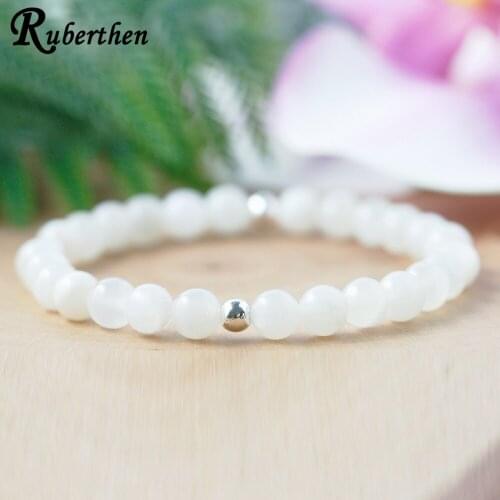 Ruberthen 6 mm A Grade Moonstone Bracelet for Women Natural White Moonstone Gem stone Bracelet Healing Crystals Yoga Bracelet