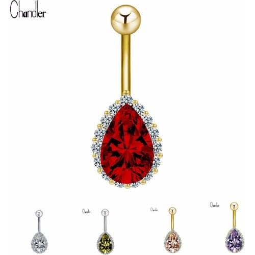 Chandler Wholesale 10pc Waterdrop Tear Drop Big Crystal Navel Belly Button Ring Stainless Steel Piercing Sexy Jewelry For Girls