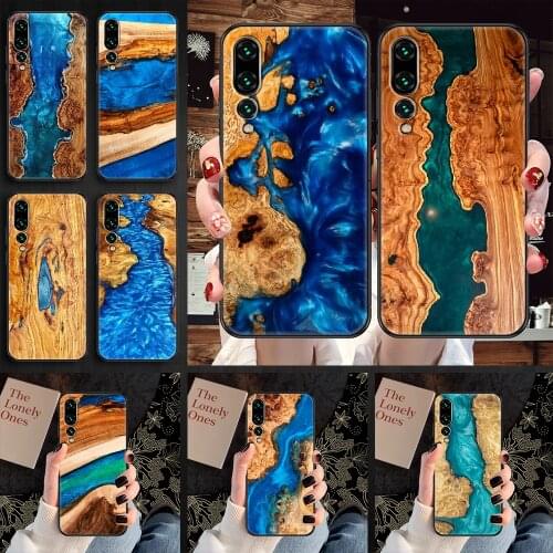 Resin WOOD Marble colorful Phone case For Huawei P Mate P10 P20 P30 P40 10 20 Smart Z Pro Lite 2019 black silicone Etui 3D