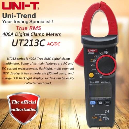 UNI-T UT213C AC DC 400A Digital Clamp Meter True RMS ammeter Resistance / Capacitance / Frequency / Temperature Test NCV
