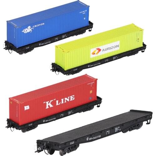 HO Scale 40FT Train Flat Shipping Container Carriage Car For Railway Transporter Model Freight Seabox