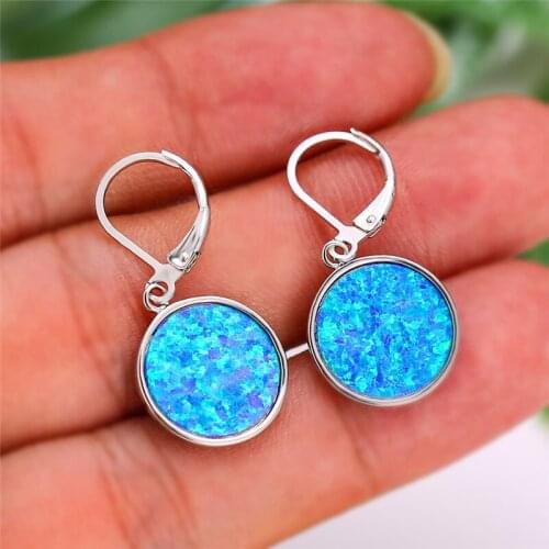 Classic Bridal Big Round Stone Earrings Simple Fashion Opal Drop Earrings Vintage Wedding Silver Color Dangle Earrings For Women
