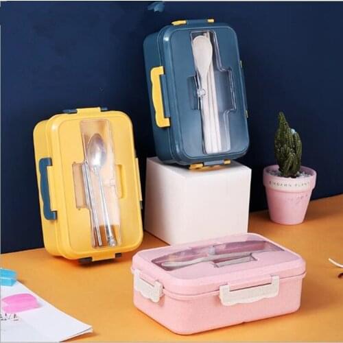 Bento Box Japanese Style For Kids Student Food Container Wheat Straw Material Leak-Proof Square Lunch Box With Compartment