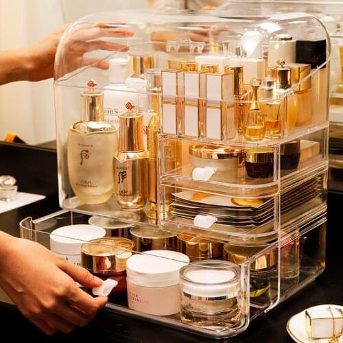 Fashion Acrylic Makeup Organizer Cosmetic Storage Box Big Capacity Desktop Dust-proof Lipstick Holder Makeup Storage Organizer