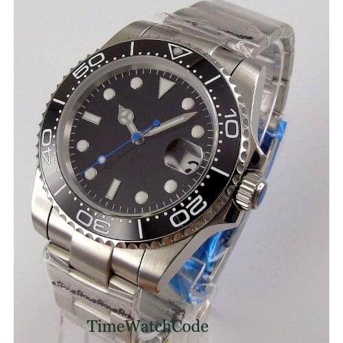 Sterile 40mm Mens Watch Miyota 8215 NH35 Automatic Movement Black Dial Sapphire Glass Date Display Oyster Bracelet Wristwatch