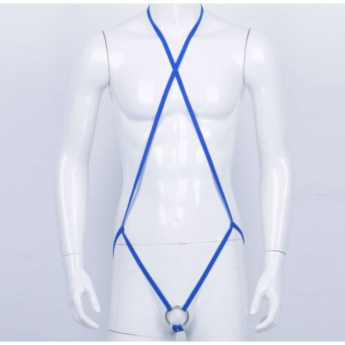 Mens Erotic Lingerie Halter Neck Slingshot Thong Underwear with Penis O-ring Sexy Male Underwear SM Role Player Sex Costumes