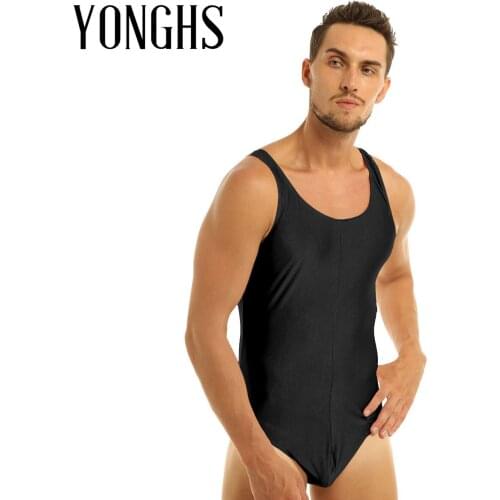 Mens Lingerie Bodysuit One-piece Sleeveless Scoop Neck Stretch Sexy Clubwear Leotard Bodysuit Underwear Bikini Thongs Jumpsuit