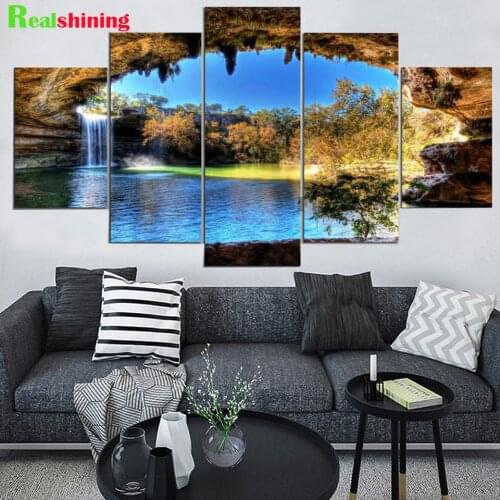 Nature waterfall Landscape diamond Painting Sunshine Rock cave Lake embroidery with diamond mosaic icon 5 pcs set decor N2311