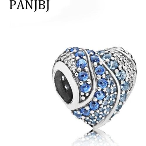 New Free Shipping Silver Plated Bead Alloy Aqua Heart Charm Blue CZ Fit Original Bracelet Necklace DIY Women Jewelry