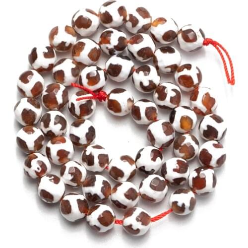 Wholesale Faceted Brown Natural Stone Tibetan Agates Beads 8mm 10mm 12mm Round Loose Beads Necklace Bracelet DIY