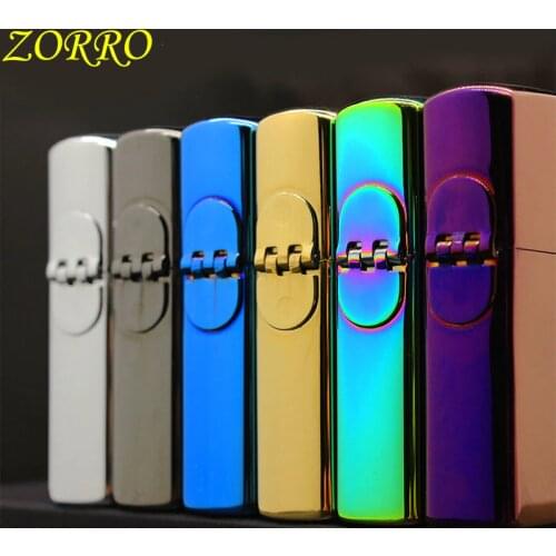 Original zorro pure copper kerosene lighter 2 hinges TRICK cigarette lighter.Creative retro grinding wheel mens smoke gift