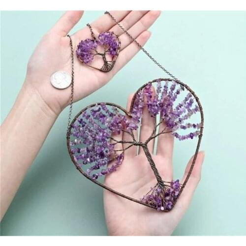 Handmade Amethyst Suncatcher Crystal Tree of Life Healling Stons Hang for Window, Home Decor,Car Charms