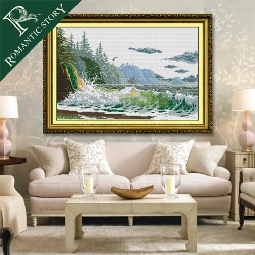Romantic Story Needlework,DIY Cross Stitch,Sets For Embroidery Kits, Mountain and Water Scenic Counted Pattern Cross-Stitching