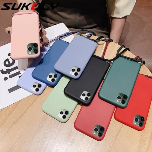 Luxury Soft Silicone Case for iPhone 11 12 Pro XS max XR X 6 6s 7 8 Plus SE 2020 Crossbody Necklace Lanyard Strap Back Cover
