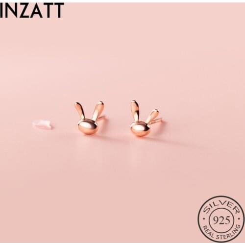 INZATT Real 925 Sterling Silver Tiny Rabbit Stud Earrings For Fashion Women Party Cute Fine Jewelry Minimalist Accessories Gift